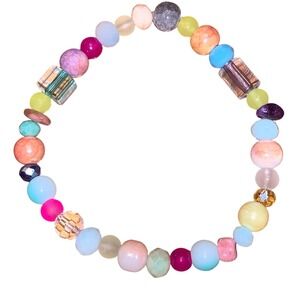 Colorful Beaded Stretch Bracelet Pastel Gemstone Jewelry Women's Bohemian Style